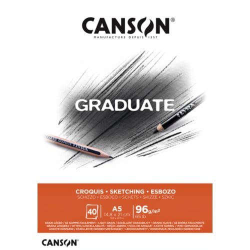 Schetspapier canson graduate sketch 40vel 96gr a5 Natuurlijk wit