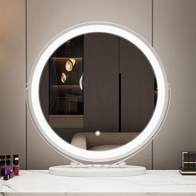 Make-up Spiegel - Kaptafel Spiegel - Make-up Aanbrengen - 3 Kleuren Licht - 44 x 40 cm - Wit