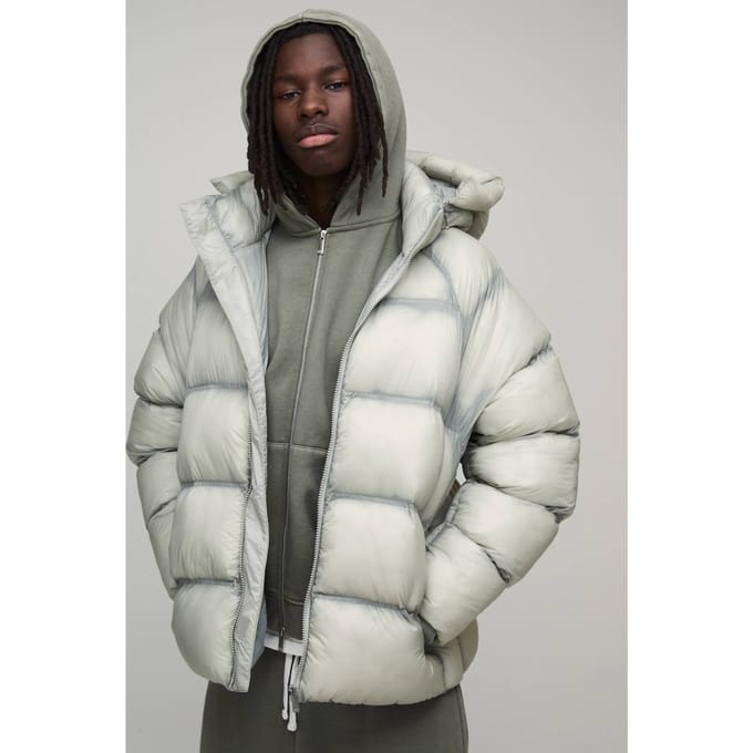 Oversized Ripstop Translucent Duvet Puffer Jacket | Grey | Size Medium