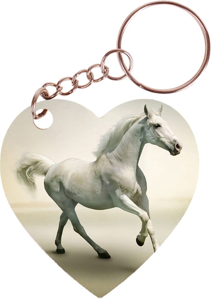 Sleutelhanger hartje 5x5cm - Paard Arabier Wit