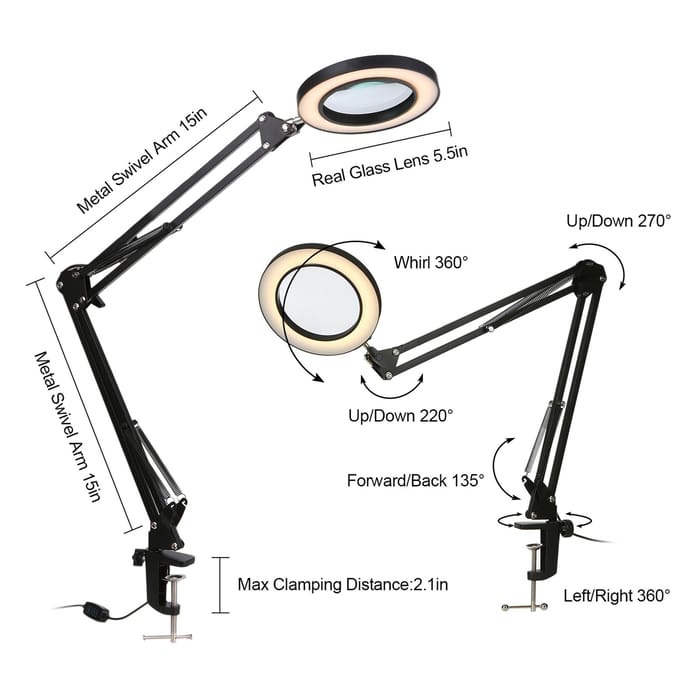 Loupe avec pince LED, grossissement 8X, 10 niveaux réglables blanc