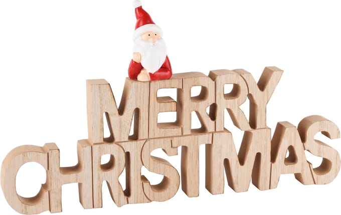 Dekoratief | Deco 'Merry Christmas' m/santa, hout, 30x4x17cm | A245568