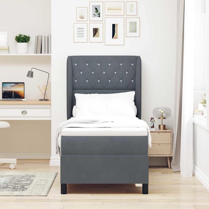 vidaXL - Boxspring - bed - met - kussen - Donkergrijs - 200 - x - 80 - cm - Fluweel
