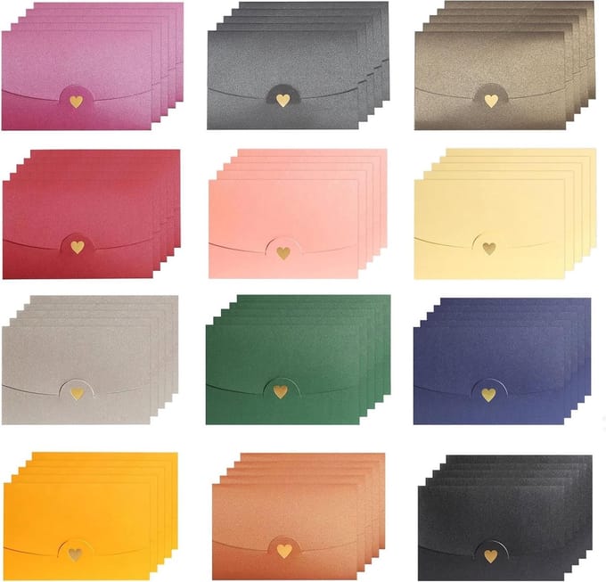 Solidchoice - Set van 60 Mini Enveloppen in 12 Kleuren