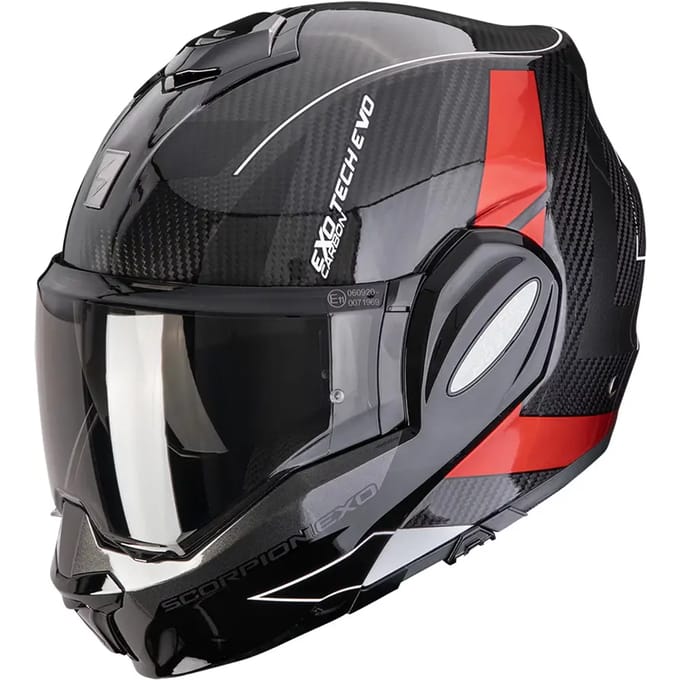 Scorpion Exo-Tech Evo Carbon Cad Black Red - Systeemhelm - Maat M - Motorhelm - ECE 22-06 gekeurd