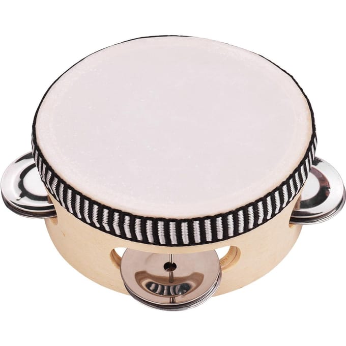 4 inch houten handtamboerijn met metalen enkele rij schellen, polyester trommel Polyester Drum Skin white