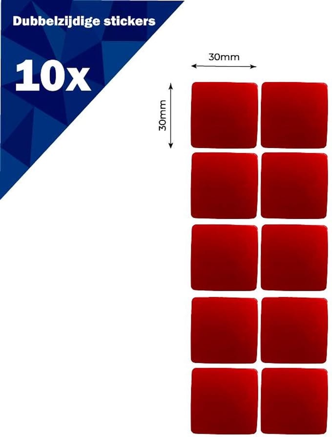 FSW-Products Dubbelzijdige Stickers – 10 Stuks – 30x30 mm – Sterk Zelfklevende Montagestickers – Dubbelzijdige Tape Kopieer titel