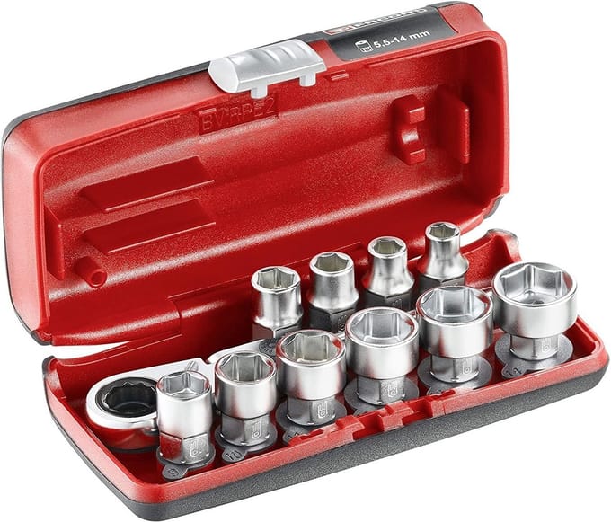 Steeksleutel Set - Dopsleutel Ratel - Klus Klussen - Uitneembare Module - 55 Delig - Blauw
