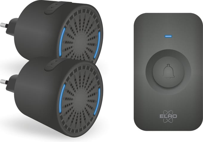 ELRO DB2000 Draadloze Deurbel Set – met 2 Compacte Plug-In Ontvangers - Bereik 200 meter - IP65 Waterdicht - 64 Melodieën - Zwart