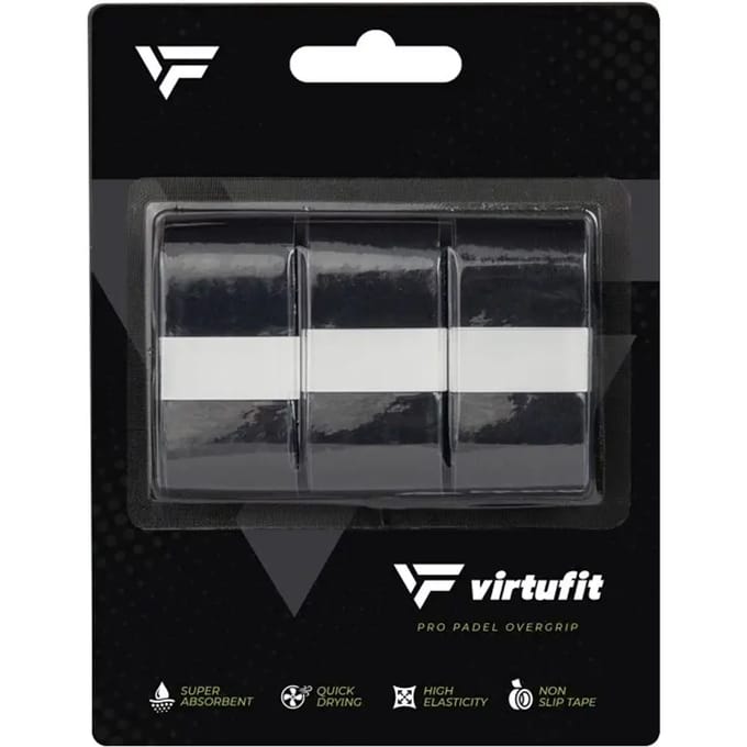 VirtuFit Pro Padel Overgrip - Zwart - Set van 3 - Vochtabsorberend PU-materiaal