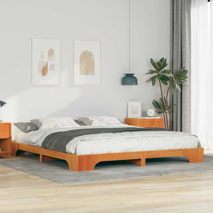 vidaXL - Bedframe - Bruin - 200 - x - 220 - cm - Massief - grenenhout