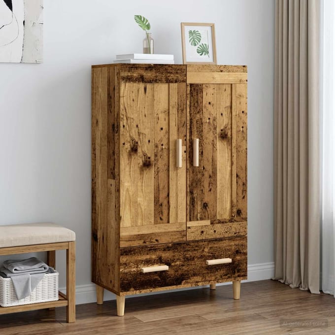 vidaXL - Highboard - Oud - hout - 70 - x - 31 - x - 115 - cm - Bewerkt - hout