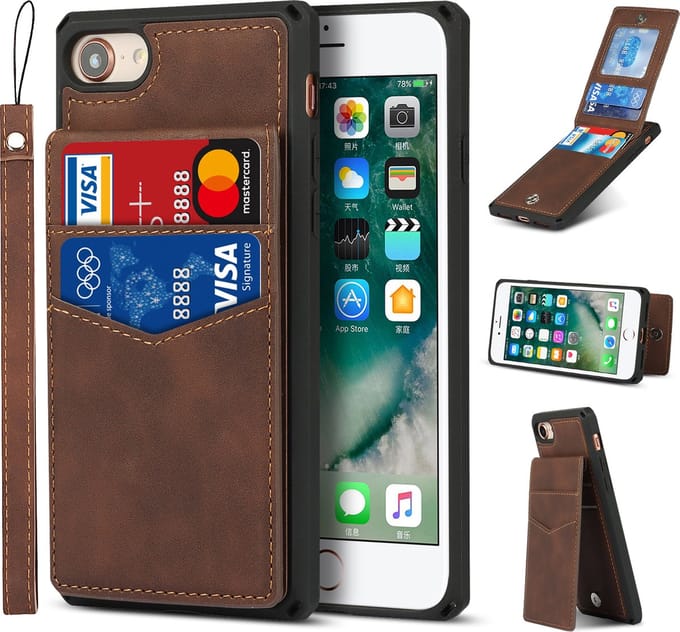 Card Case voor Apple iPhone 8 | iphone 7 | PU Leren Back Cover | Luxe Telefoonhoesje | Pasjeshouder | Bruin