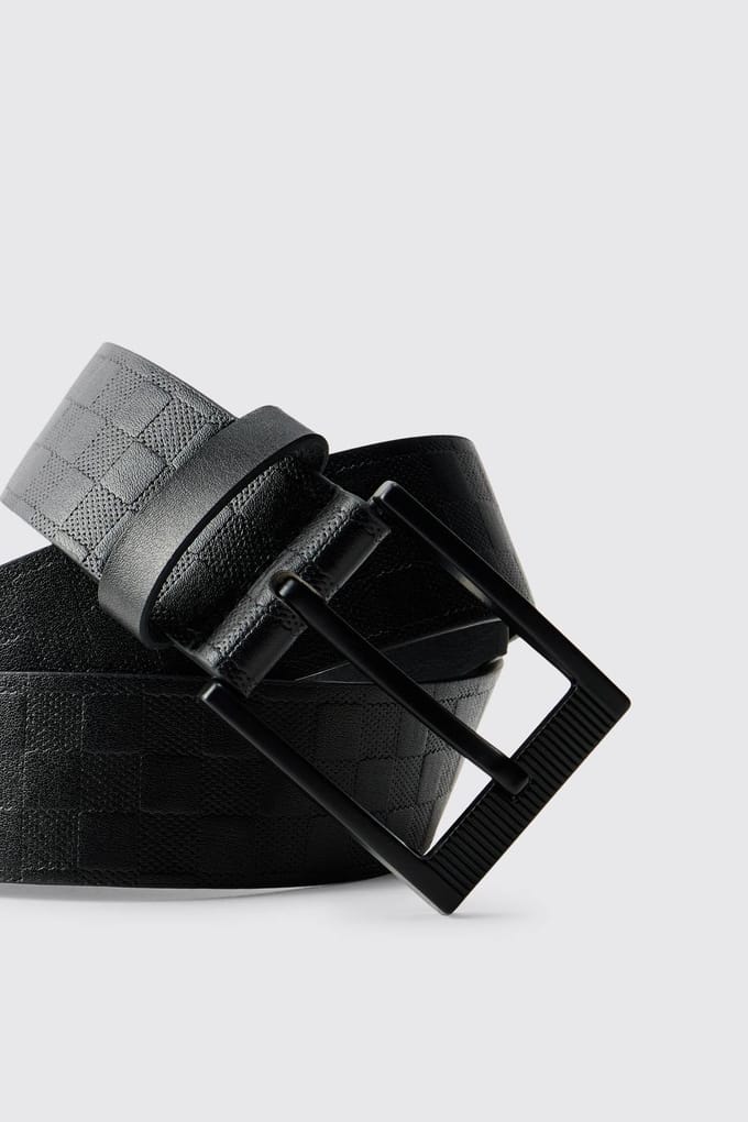 Riem Met Reliëf Dambordpatroon | Black | Size Large/XL