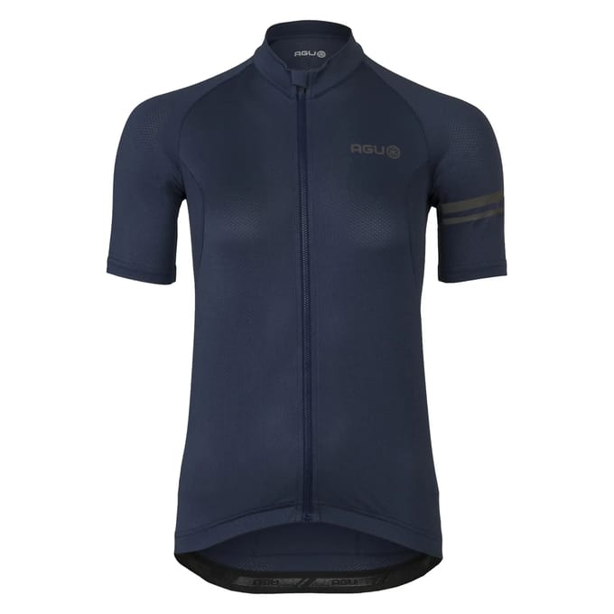 agu Core Fietsshirt Dames Korte Mouwen - Deep Blue - Drie achterzakken - YKK-rits over de hele lengte - Sneldrogend interlock