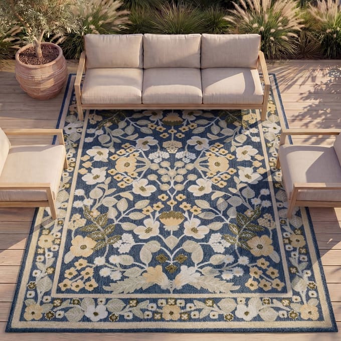 Fraai buitenkleed - Bloom Oriental Blauw - 80x150cm