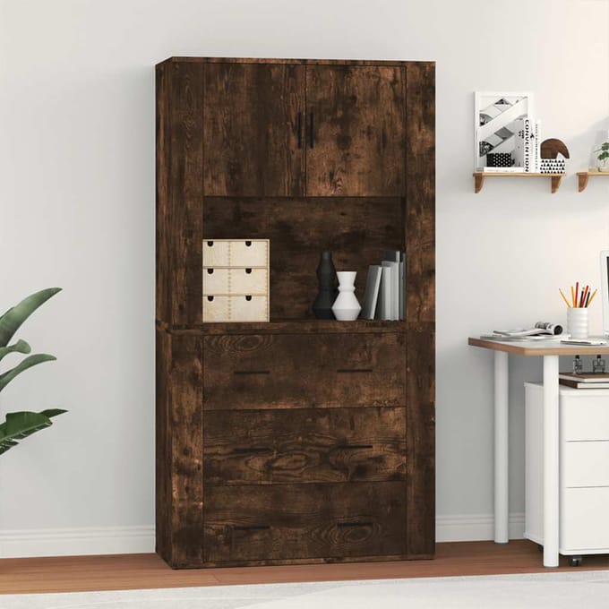 vidaXL - Hoge - kast - bewerkt - hout - gerookt - eikenkleurig