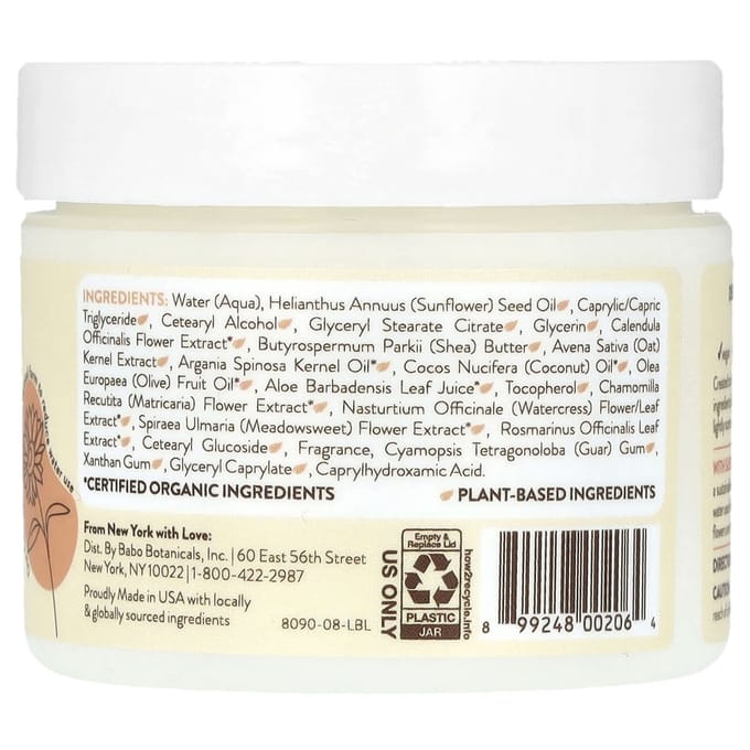 Babo Botanicals, Miracle Gezichtscrème, Hydraterende Haver & Calendula, 2 oz (57 gr) beige