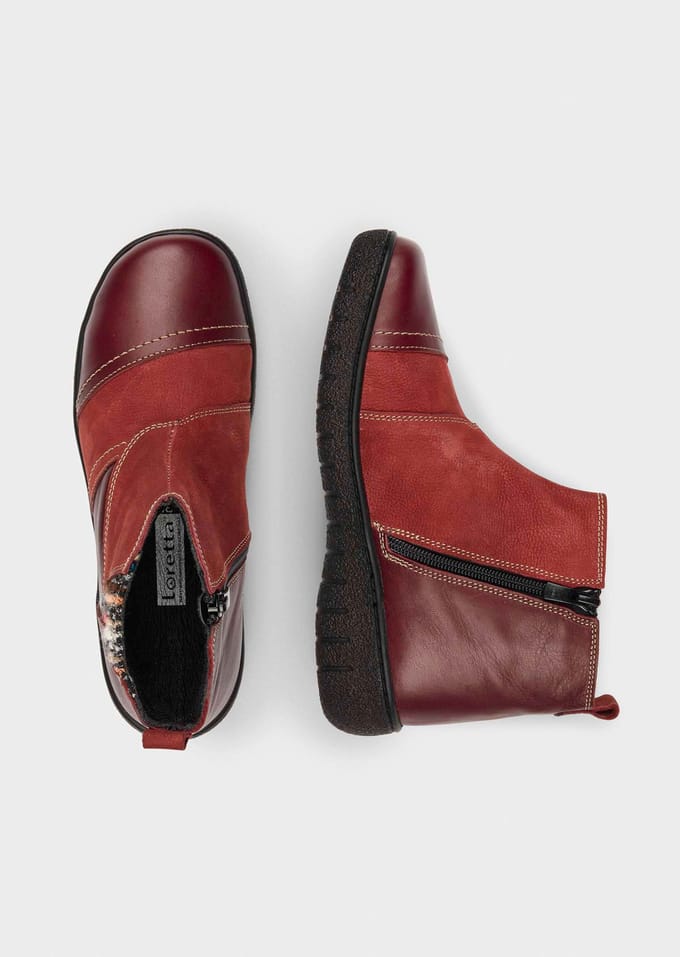 Laarsjes van leer in patchlook - bordeaux - Gr. 40 van Goldner Fashion