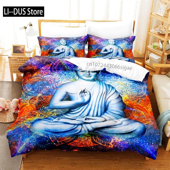 Boeddha Beeld Beddengoed Set Dekbedovertrek Set 3D Beddengoed Digitale Print Queen Size Beddengoed Set Mode Ontwerp 150*200cm 3pcs