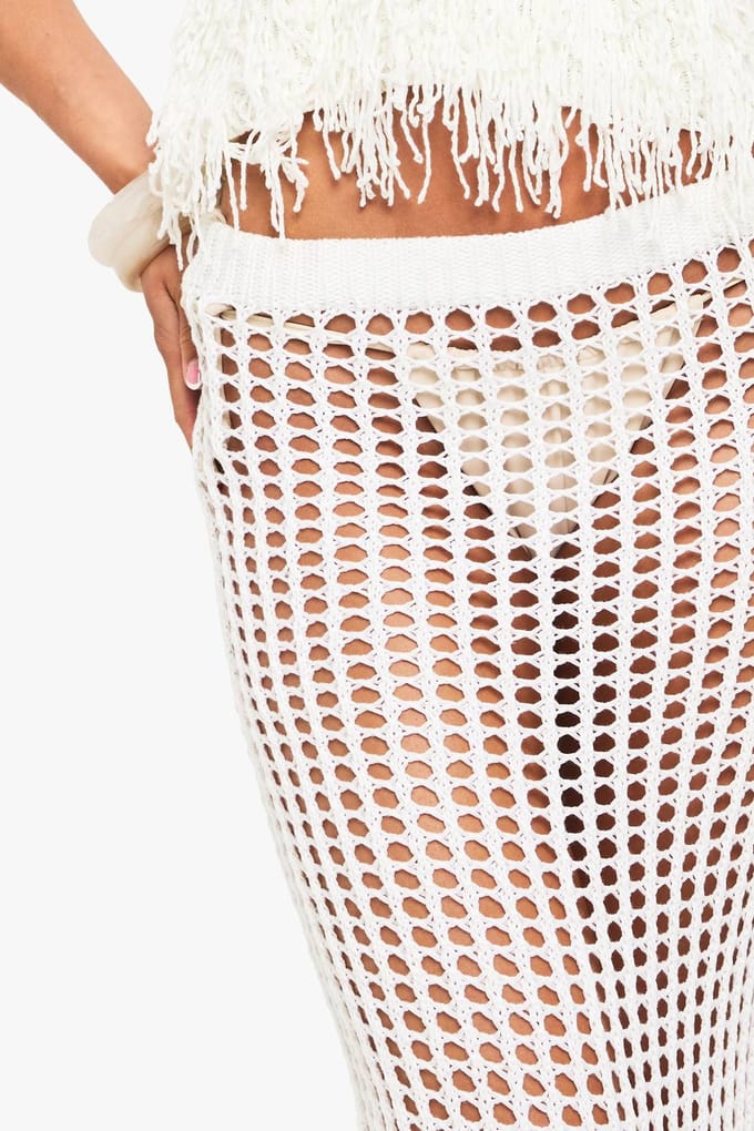 boohoo Dames Gehaakte rok met kwastjes | Cream | Maat: Medium