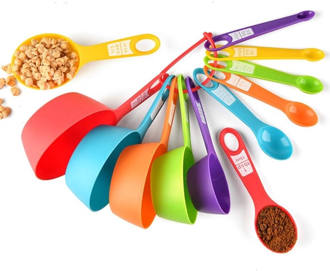 Dailygoods- Maatbekers Set van 12 - Maatlepels - Zeef - Trechter - Mengkom - Duurzaam kunststof