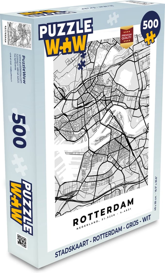 Puzzel Stadskaart - Rotterdam - Grijs - Wit - Legpuzzel - Puzzel 500 stukjes - Plattegrond