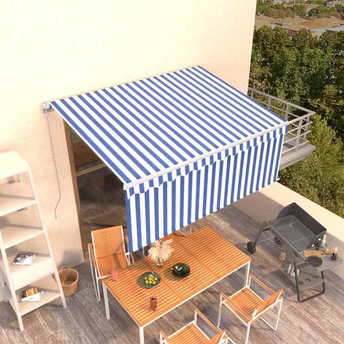vidaXL - Uitschuifbare - luifel - Blauw - en - Wit - 3 - x - 2,5 - m - Polyester