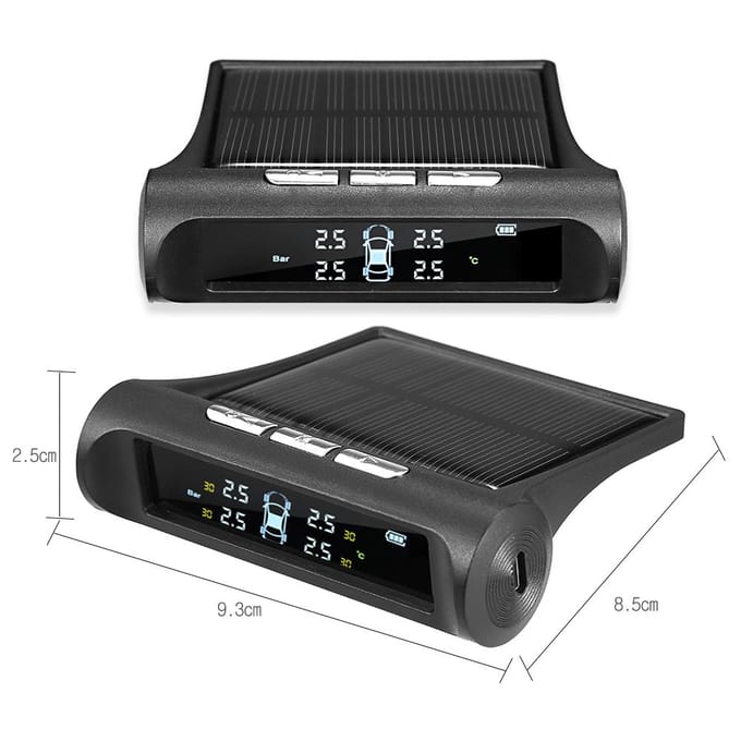 TPMS Bandenspanningscontrolesysteem Universeel Draadloos met 4 Externe zwart