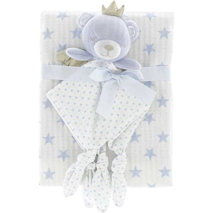 Unique Living blanket+cuddle cloth baby bear 100x75cm blue