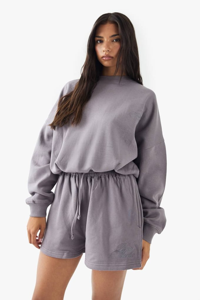 boohoo Dames DSGN Studio Script Geborduurde Sweatshort | Mauve | Maat: XS