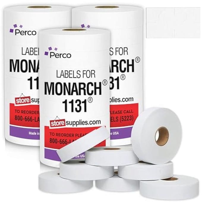 Witte prijsmarkeringlabels voor prijspistool - 32 rollen - 80.000 etiketten met inktrollen