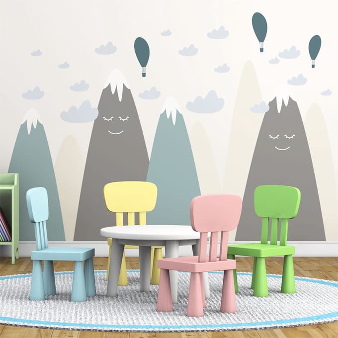Kinderstickers van Scandinavische bergen, ontwerp van Ayaka, 100 x 150 cm