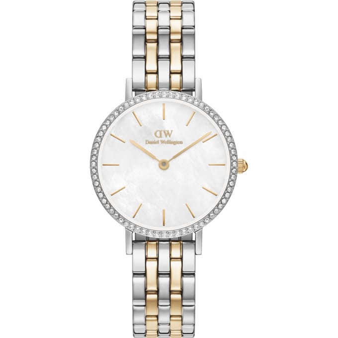 Daniel Wellington DW Watch Petite Lumine Bezel 5-Link Two-Tone MOP Silver 28mm