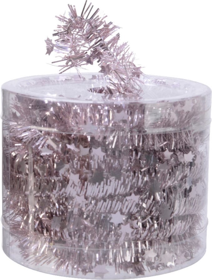 Decoris kerstslinger - met sterren - lichtroze - lametta - 700 cm