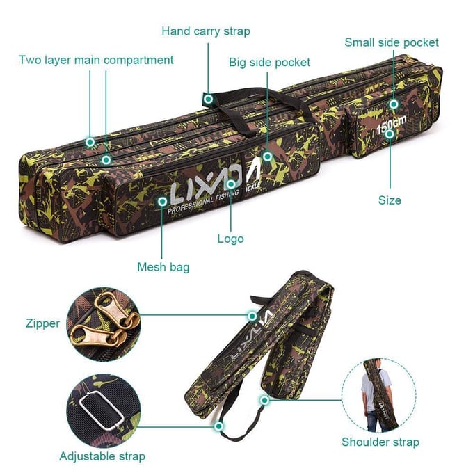 Lixada Vistas Dubbele Laag Grote Capaciteit Vishengel Tackle Bag 120/150cm 120cm! black