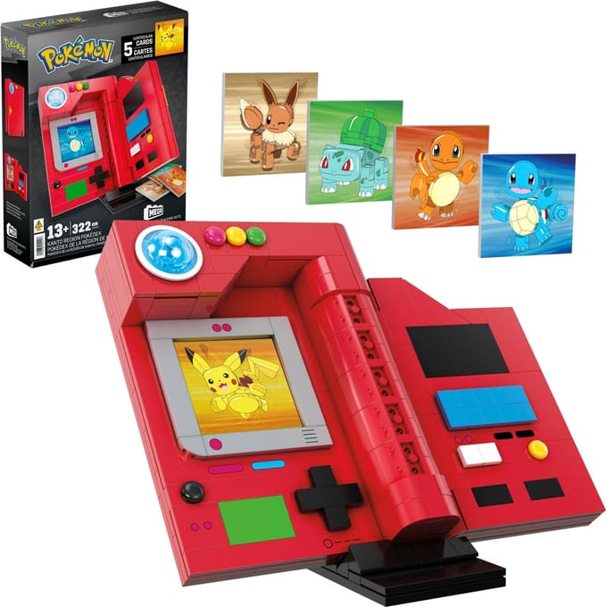 MEGA Pokémon Pokédex van Regio Kanto - 5 Verwisselbare Kaarten van Pikachu, Bulbasaur, Charmander, Squirtle en Eevee