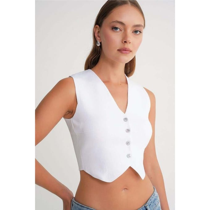 V-hals Knopjes Crop Vest
