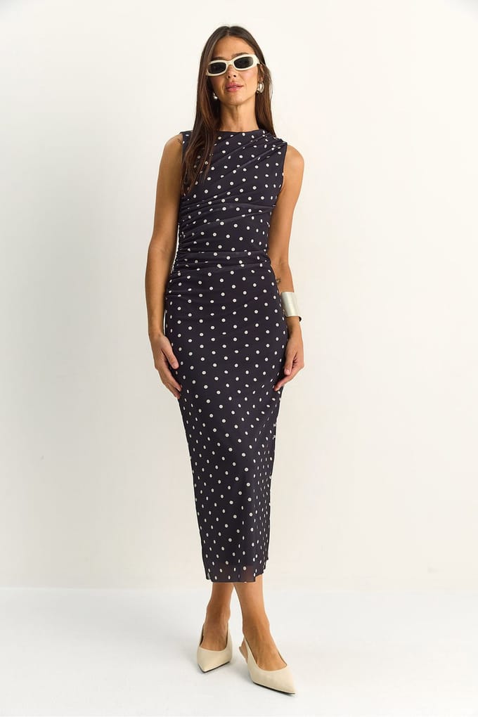 Gestippelde Bodycon Midi Jurk