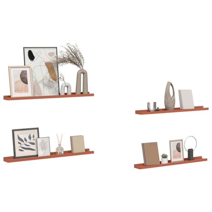 vidaXL - Wandplank - 4 - st - Rood - 80 - x - 9 - x - 3 - cm - Bewerkt - hout