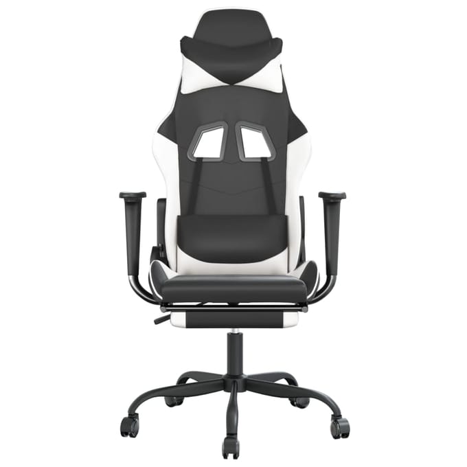vidaXL - Gamestoel - met - voetensteun - kunstleer - zwart - en - wit