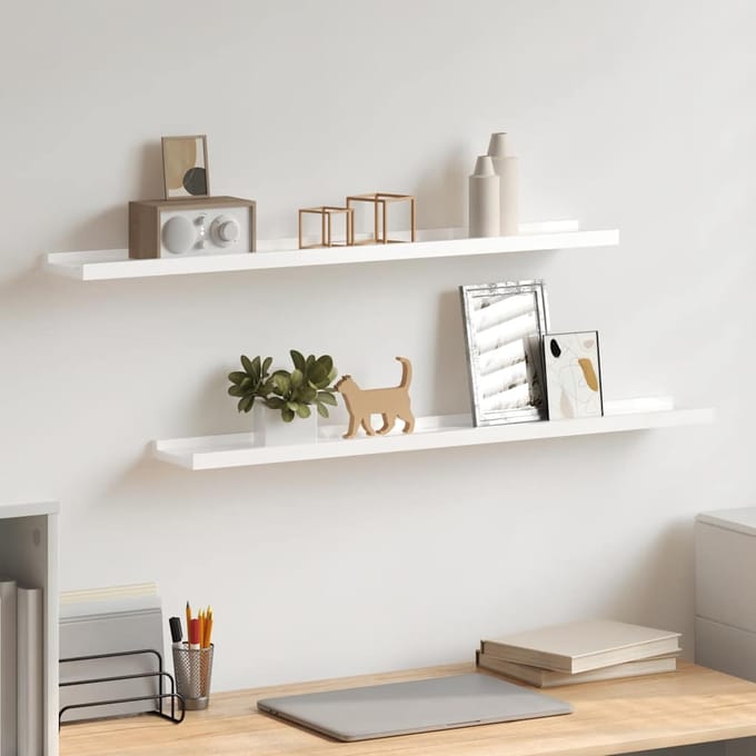 vidaXL - Wandschappen - 2 - st - 80x9x3 - cm - hoogglans - wit