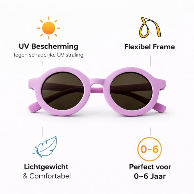 Kinderzonnebril – Rond – UV Bescherming – 2-6 Jaar – Roze
