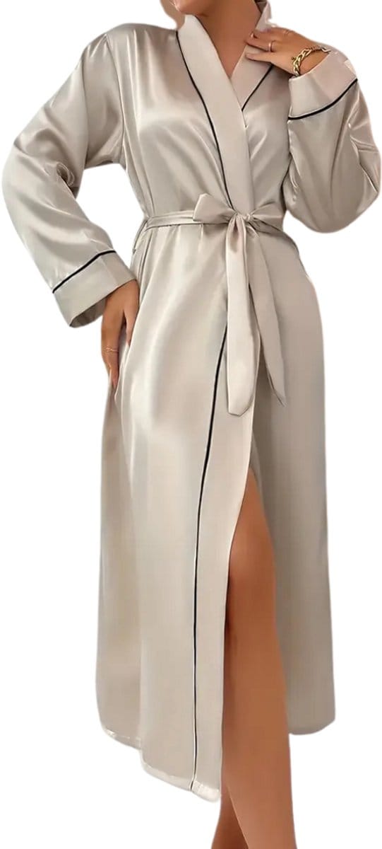 Livano Satijnen Badjas Dames - Kimono - Kamerjas - Satijn - Ochtendjas - Pyjama - Goud - Maat S