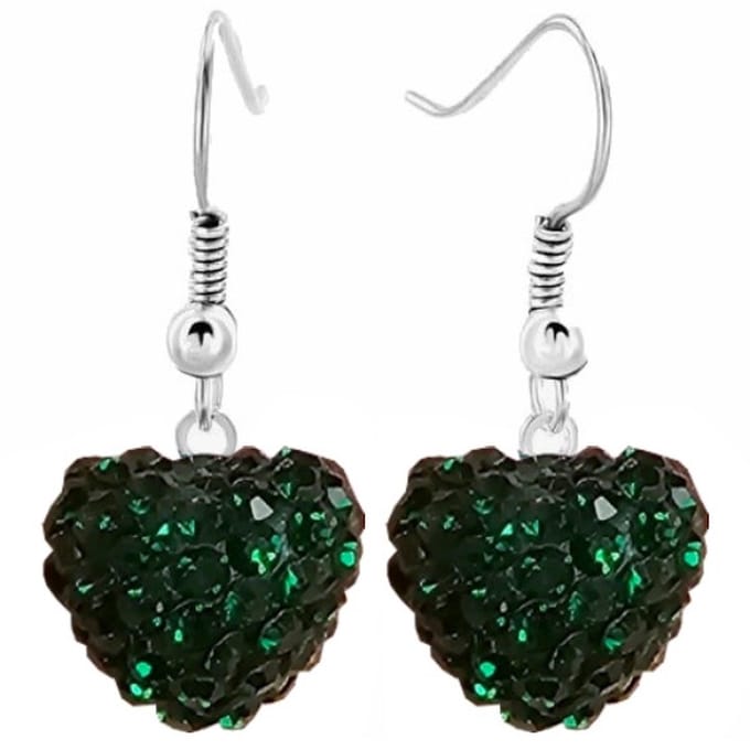 Fako Bijoux® - Oorbellen - Disco Dots - Hanger - Hart - Donkergroen