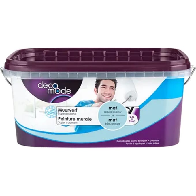 Decomode Muurverf - Mat - Aqua Blauw - 2,5l
