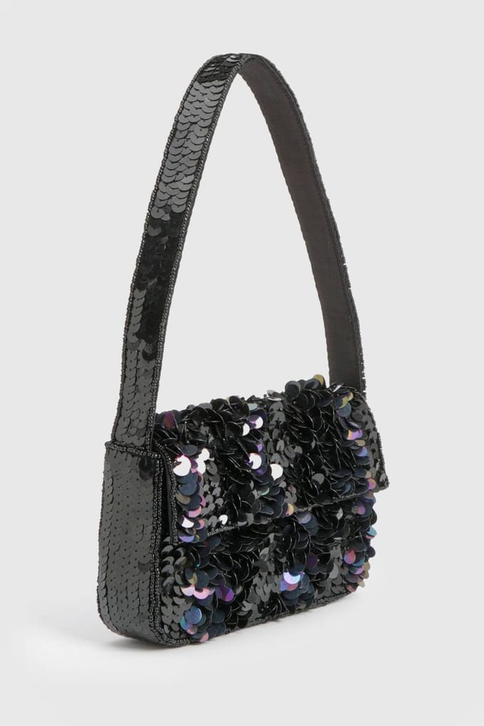 boohoo Dames Zwarte pailletten schoudertas