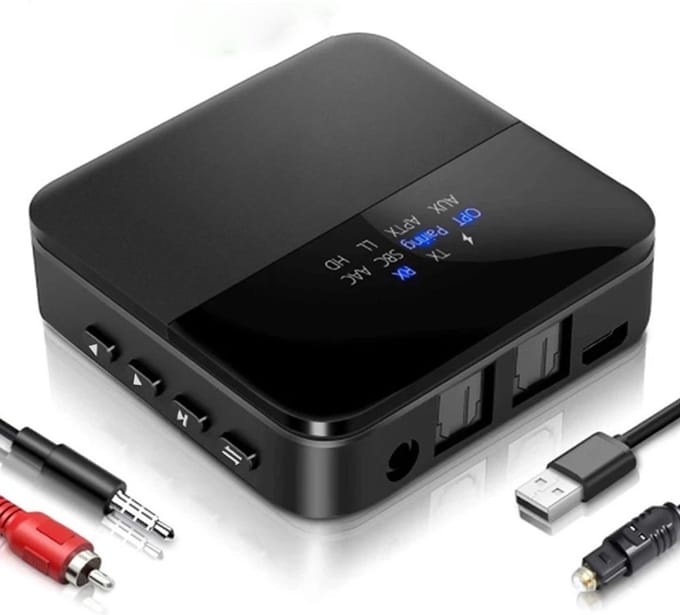 Bluetooth 5.0-zender en -ontvanger, Bluetooth-audioadapter, digitale lichtzender en RCA-audioadapter, 3,5 mm audio RCA-adapter, LED-statusweergave, dubbele koppeling, bereik van 20 m.