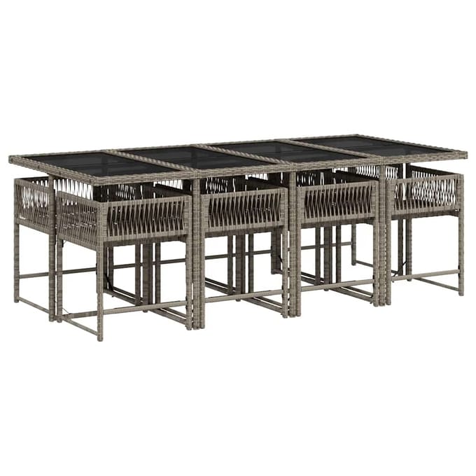 vidaXL - 9-delige - Tuinset - met - kussens - poly - rattan - grijs