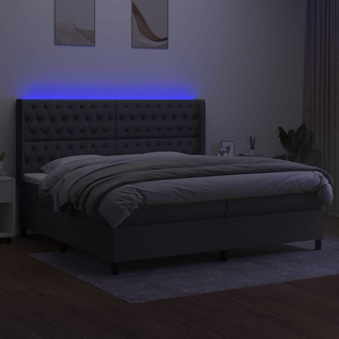 vidaXL - Boxspring - met - matras - en - LED - stof - donkergrijs - 200x200 - cm